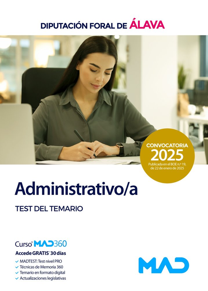 ADMINISTRATIVO/A TEST TEMARIO DIPUTACION FORAL ALAVA | AA,VV | MAD | 9788414293188 Imagen principal del producto