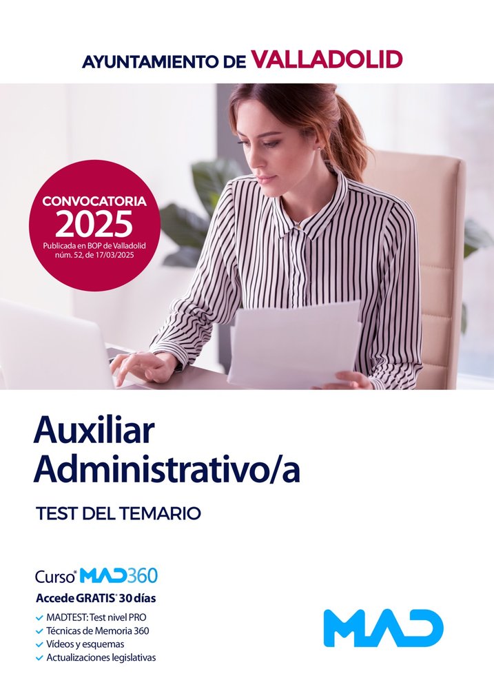 AUXILIAR ADMINISTRATIVO/A TEST TEMARIO AYUNTAMIENTO VALLADO | AA,VV | MAD | 9788414294536 Imagen principal del producto