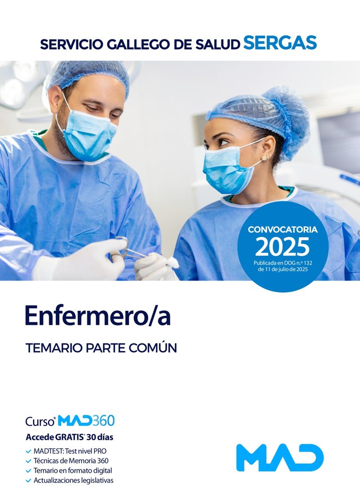 ENFERMERO/A TEMARIO PARTE COMUN SERVICIO GALLEGO SALUD SERG | AA,VV | MAD | 9788414299319 Imagen principal del producto