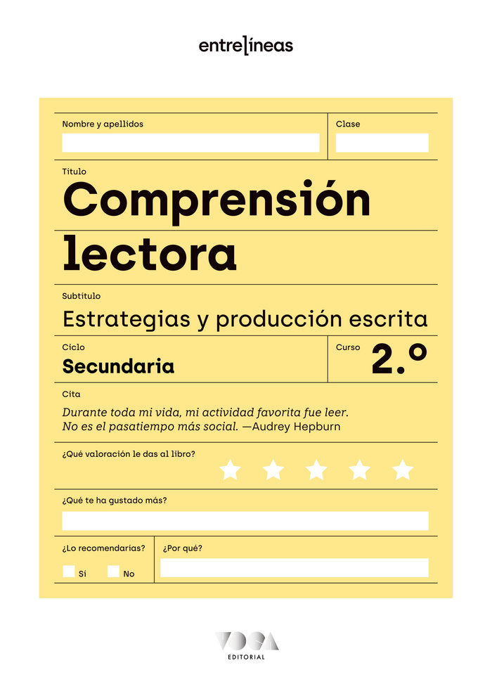Entrelíneas 2. Comprensión lectora, estrategias y producción escrita | Varios autores | 9788418353635 (VOCA EDITORIAL) Imagen principal del producto