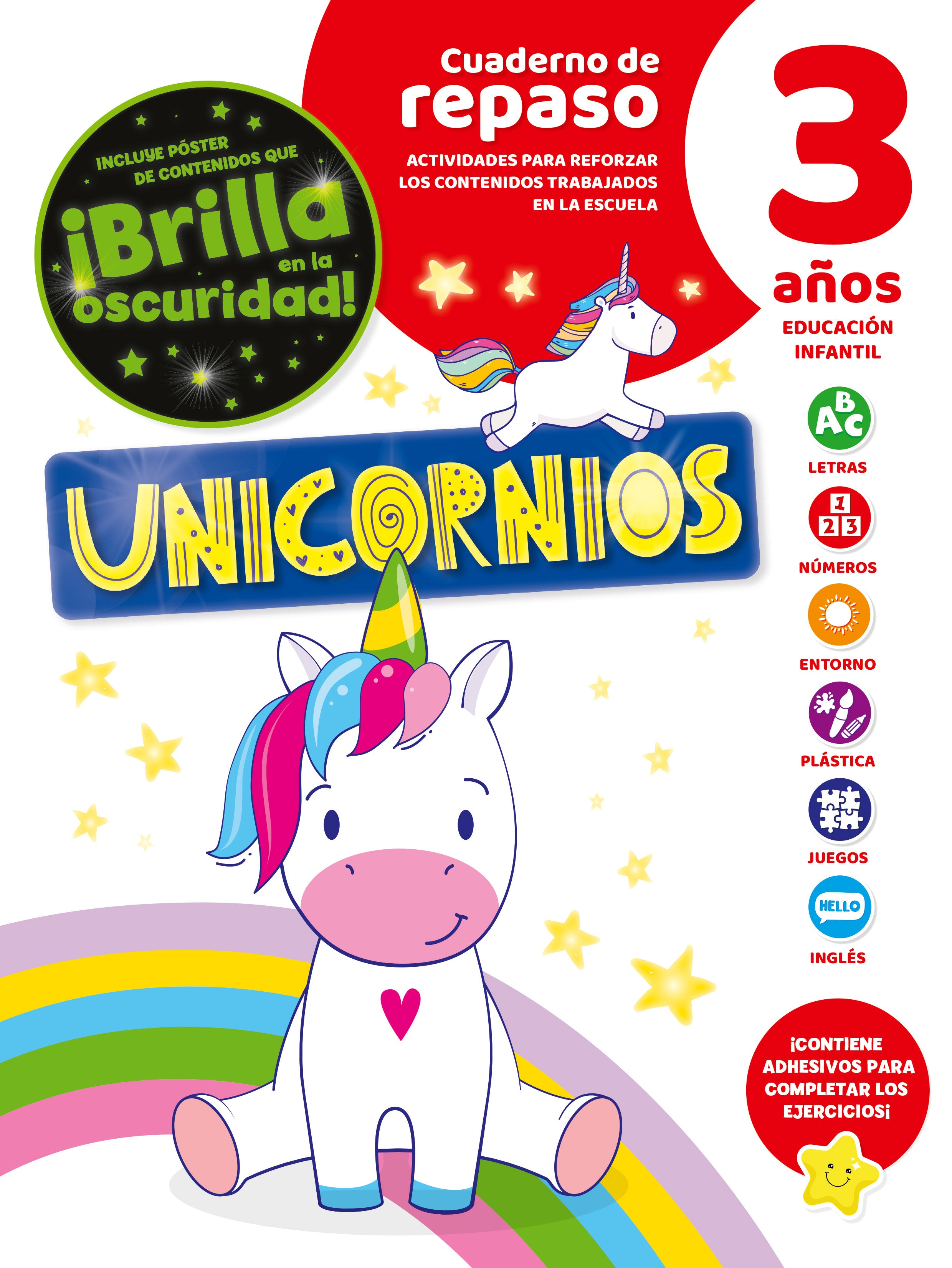 Cuaderno de Repaso Temático Luminiscente 3 Años Unicornios