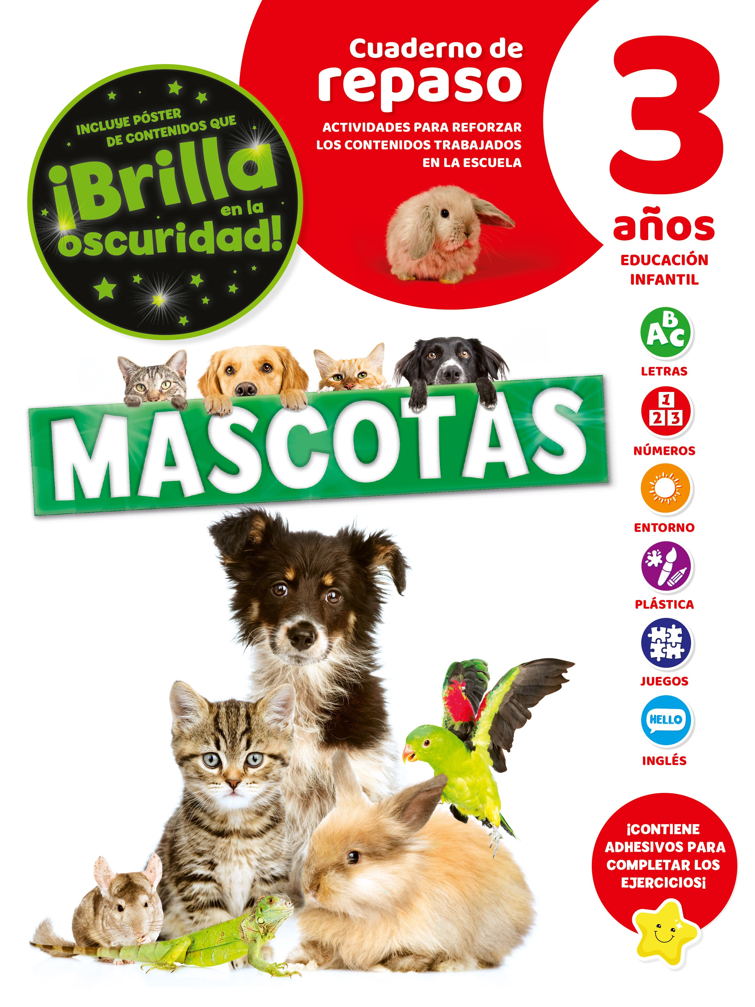 Cuaderno de Repaso Temático Luminiscente 3 Años Mascotas