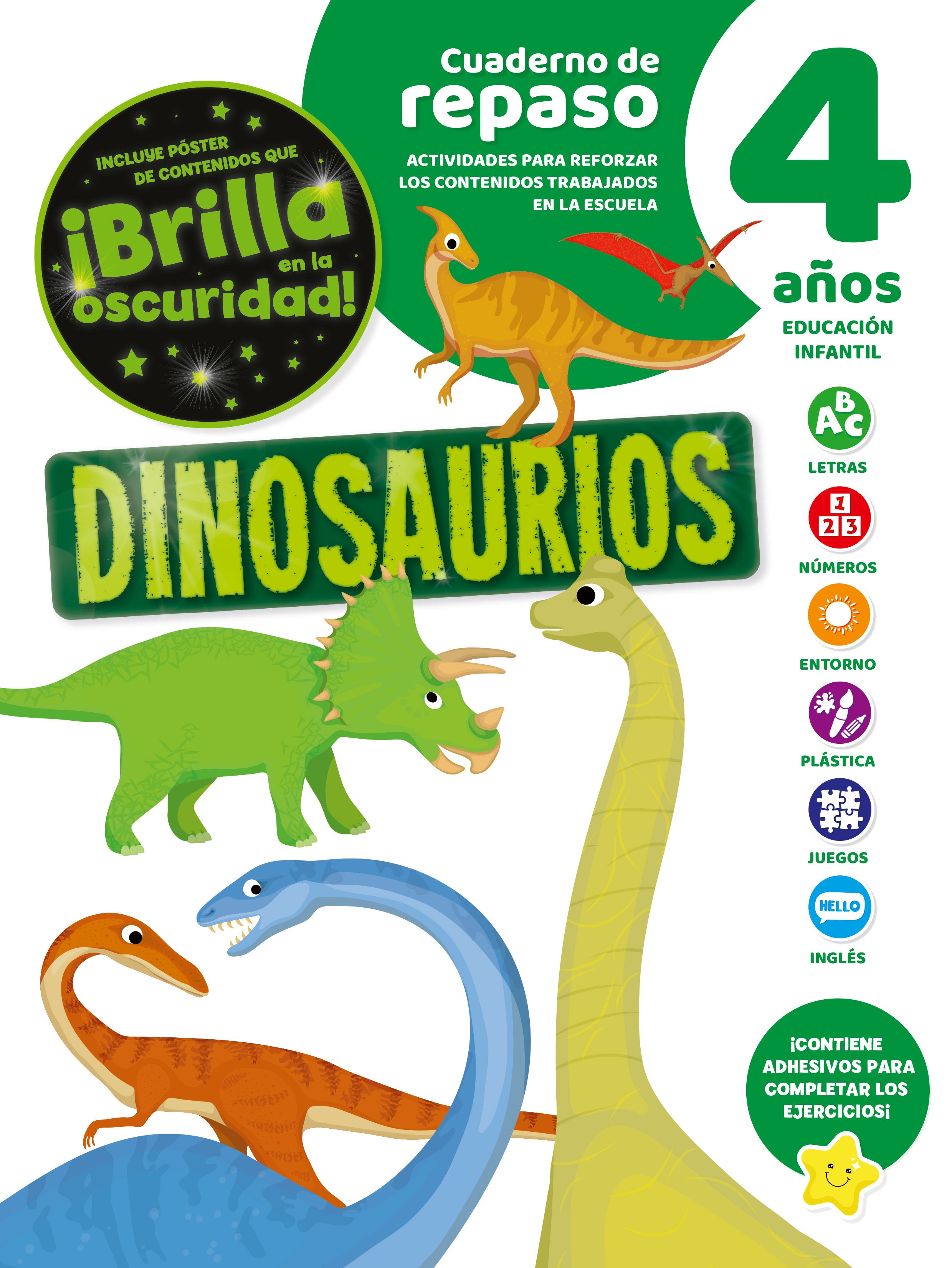 Cuaderno de Repaso Temático Luminiscente 4 Años Dinosaurios