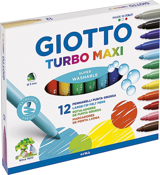 ✅ ROTULADOR GIOTTO TURBO MAXI GRUESO 12 COLORES SURTIDOS