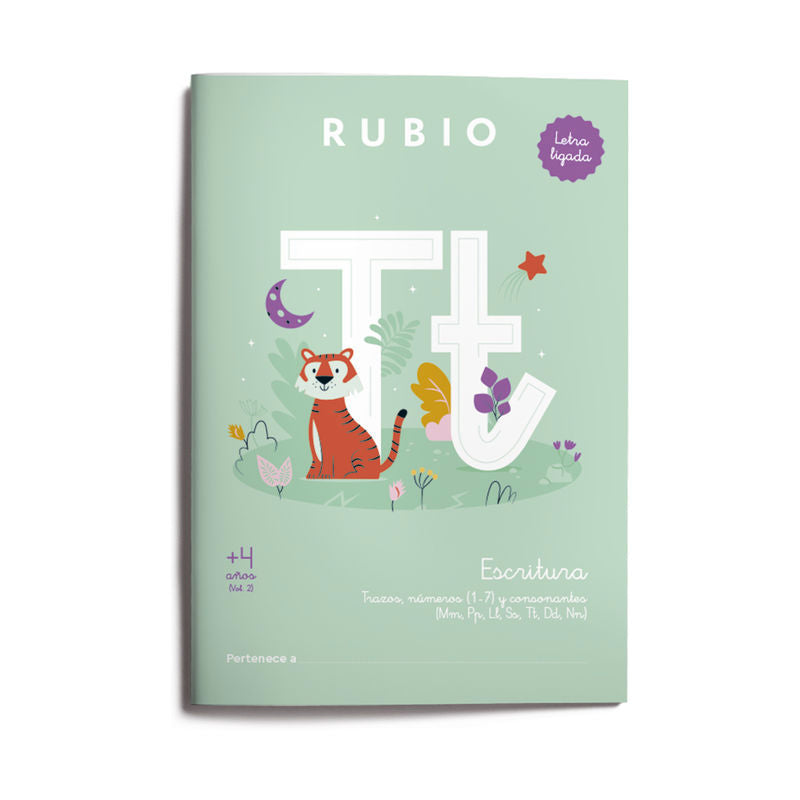 Escritura con letra ligada (+4 años) Vol. 2: Trazos, números (1–7) y consonantes (Mm, Pp, Ll, Ss, Tt, Dd, Nn). ENRIQUE RUBIO POLO SLU (Editorial Rubio) 9788410418110 Imagen principal del producto