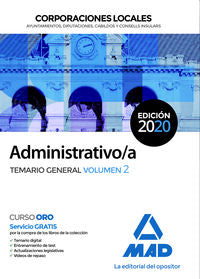 Administrativo/a de Corporaciones Locales. Temario General Volumen 2. Aa. Vv. (Editorial MAD) 9788414235881