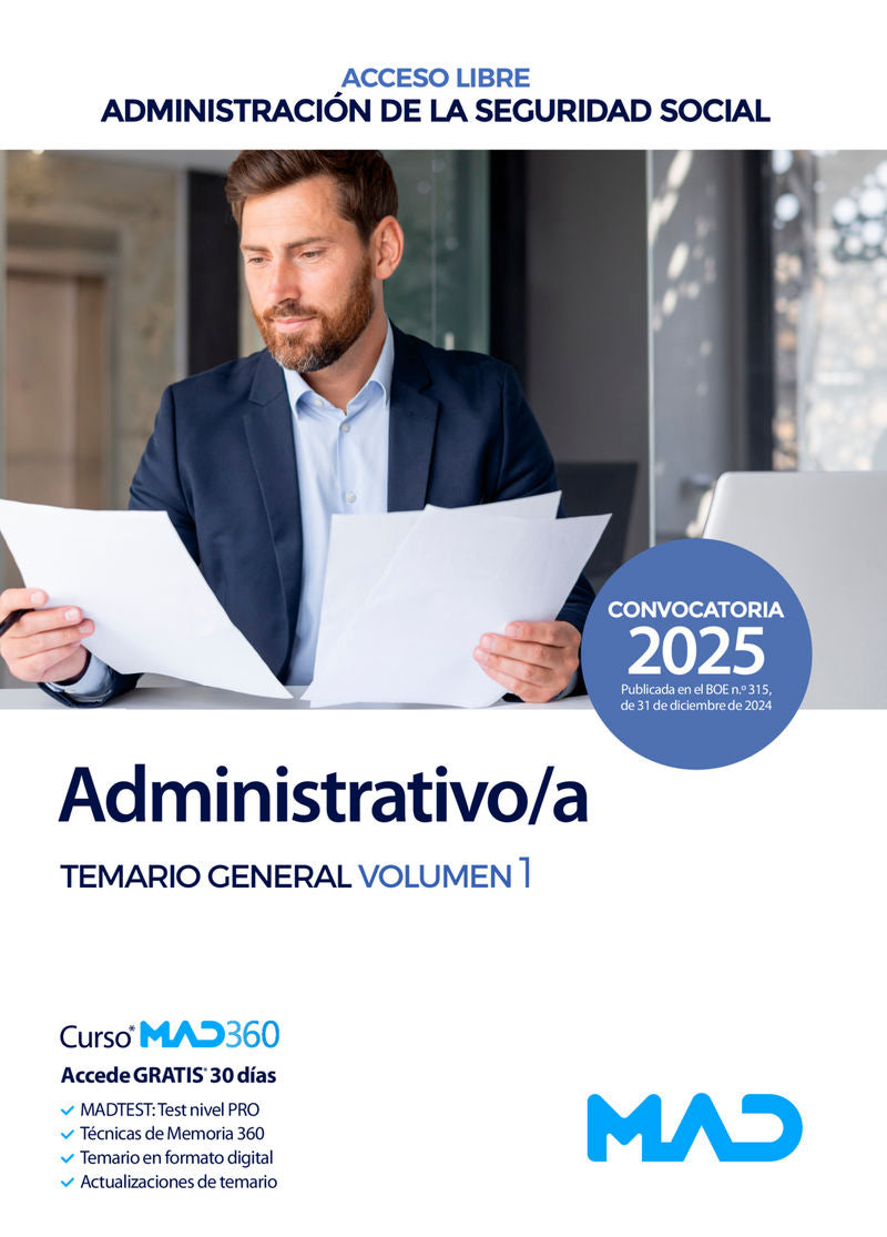 Administrativo / A Seguridad Social (Acceso Libre)  - Temario General Volumen 1 - Administracion General Del Estado. Aa. Vv. (Mad S.L.) 9788414291863 Imagen principal del producto