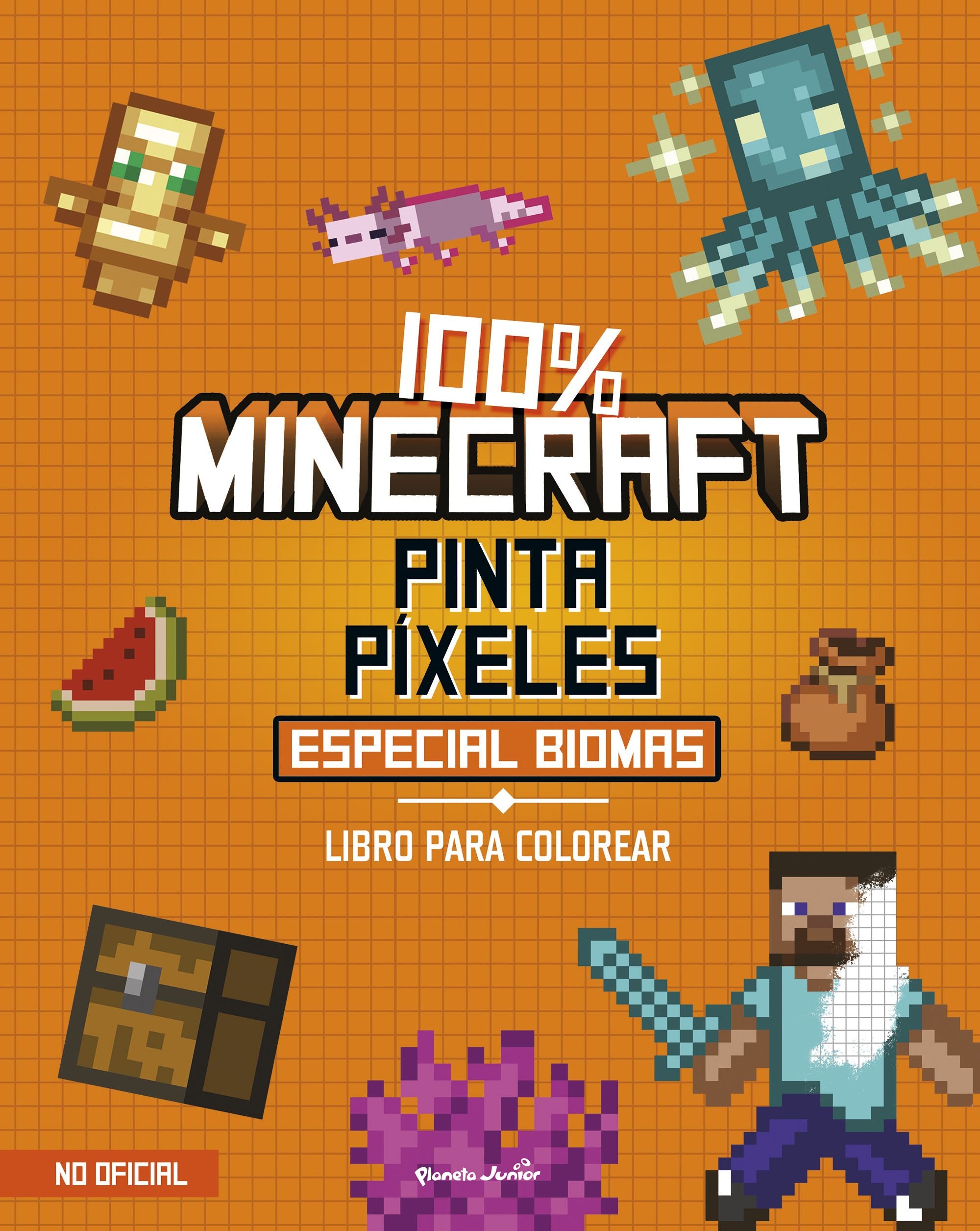 100% Minecraft. Pinta píxeles. Especial biomas: Libro para colorear. AA. VV. (Planeta Junior) 9788408311362
