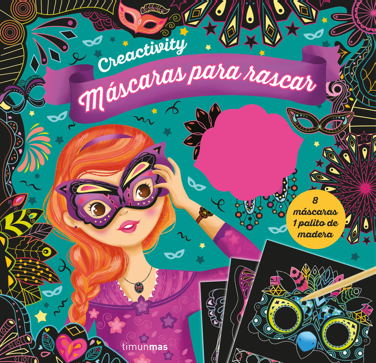 Creactivity. Máscaras para rascar: 8 máscaras 1 palito de madera. Varios Autores (Timun Mas Infantil) 9788408206996