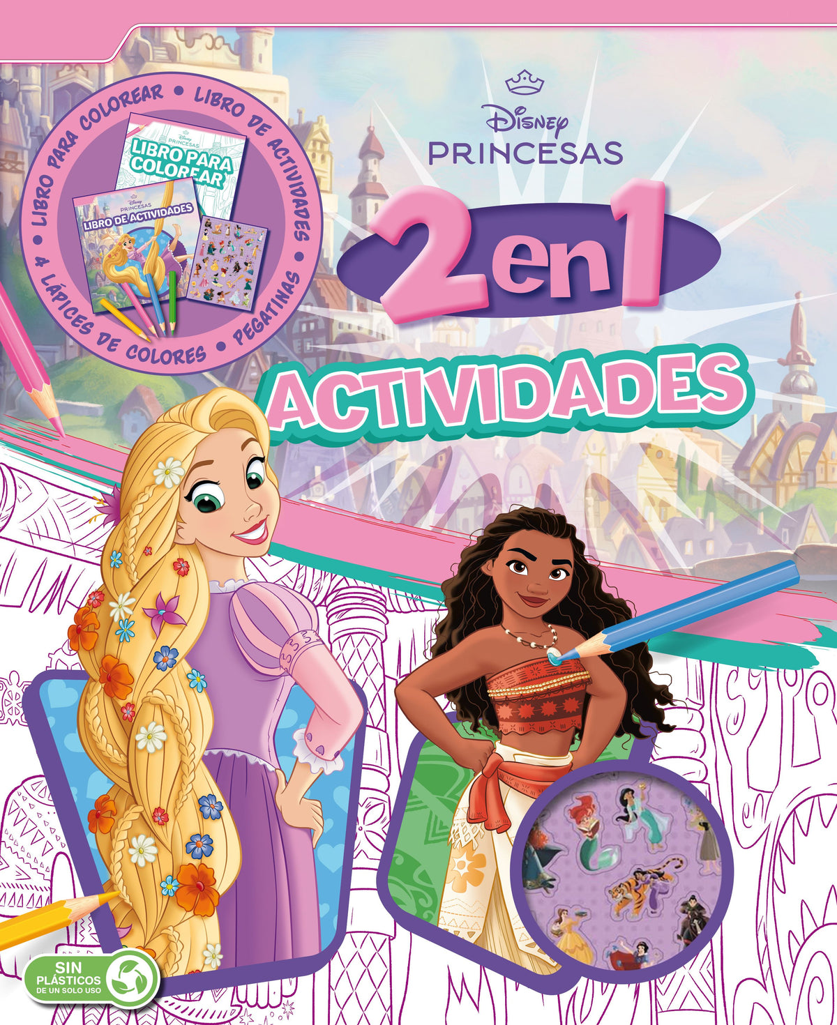 Princesas. Actividades 2 en 1: Libro para colorear, actividades, lápices y pegatinas. Disney (Libros Disney) 9788410029286
