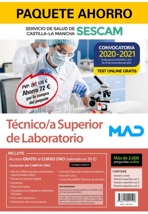 PACK AHORRO TÉCNICO SUPERIOR DE LABORATORIO SESCAM CONVOCATORIA 2020